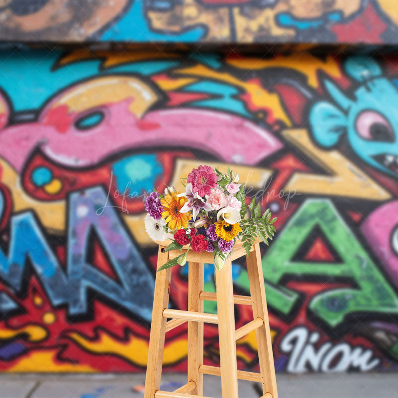 Lofaris Retro Colorful Monster Graffiti Wall Photo Backdrop