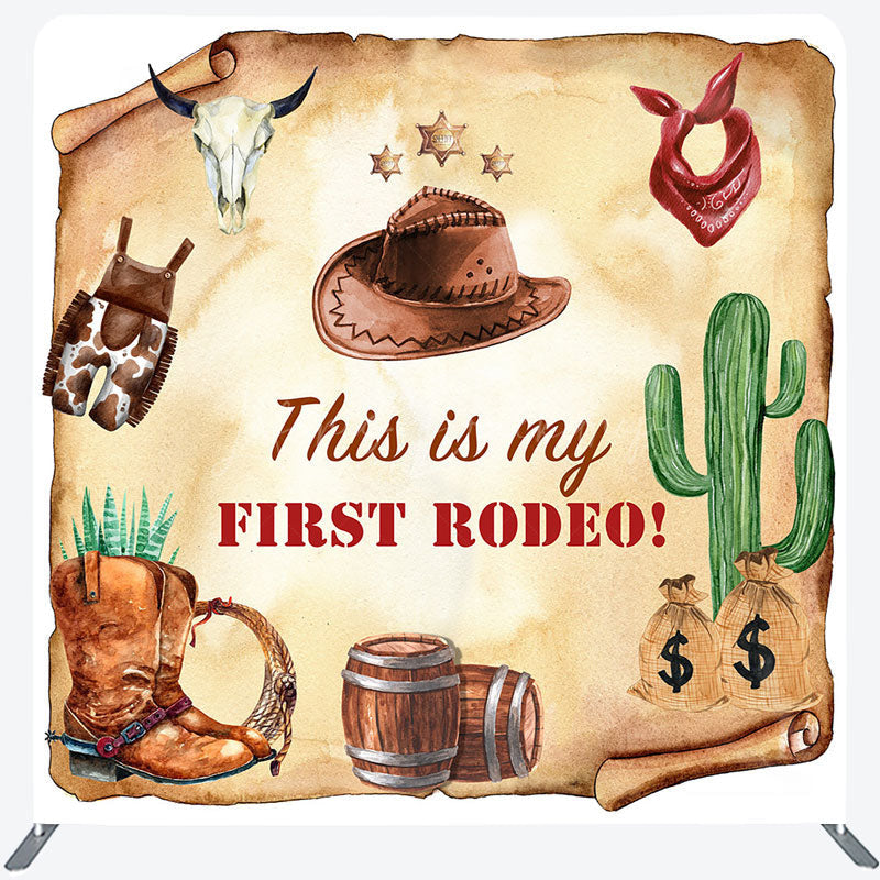 Lofaris Retro Cowboy First Rodeo Square Tension Backdrop