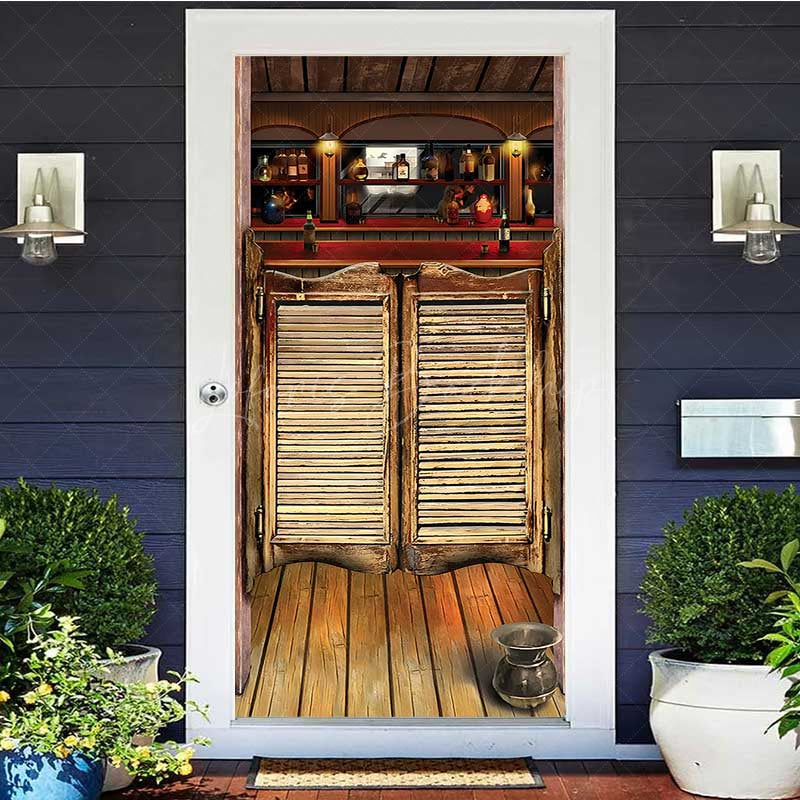 Lofaris Retro Cowboy Wooden Tavern Door Party Cover