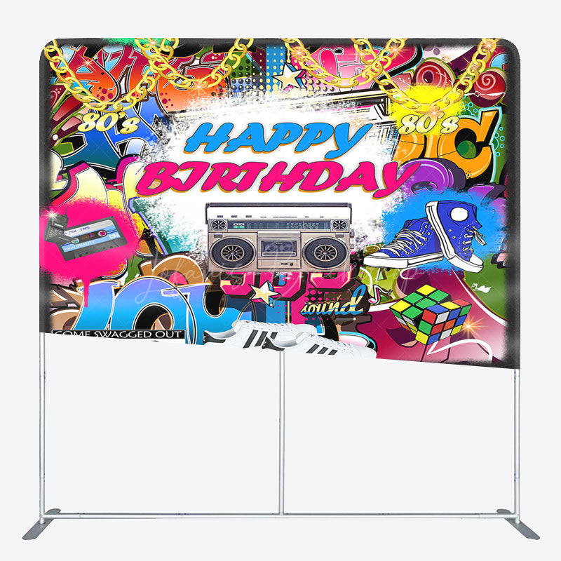 Lofaris Retro Dancing World Birthday Square Tension Backdrop