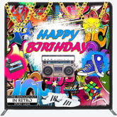 Lofaris Retro Dancing World Birthday Square Tension Backdrop