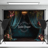 Lofaris Retro Dark Teal Curtain Floral Wedding Photo Backdrop