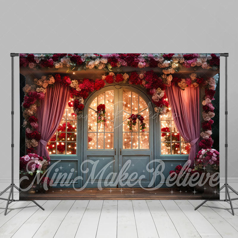 Lofaris Retro Door Curtain Lighted Floral Room Set Backdrop