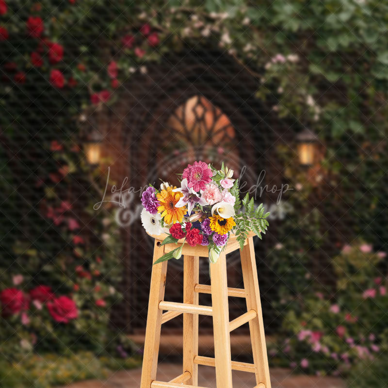 Lofaris Retro Door Green Natural Plant Floral Spring Backdrop