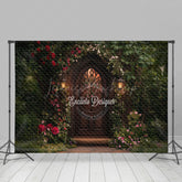 Lofaris Retro Door Green Natural Plant Floral Spring Backdrop