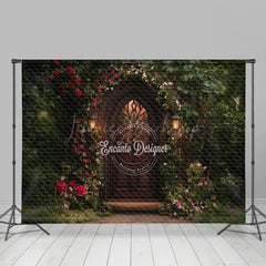Lofaris Retro Door Green Natural Plant Floral Spring Backdrop