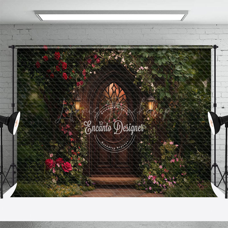 Lofaris Retro Door Green Natural Plant Floral Spring Backdrop