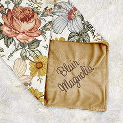Lofaris Retro Elegant Yellow Pink Floral Minky Baby Blanket