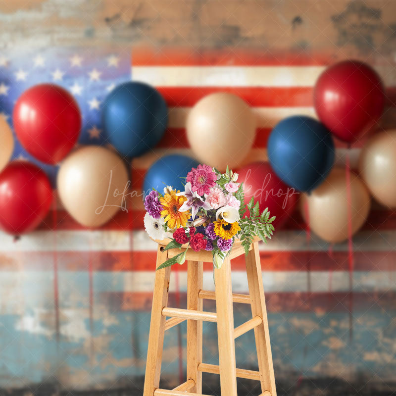 Lofaris Retro Faded Usa Flag Wall Balloons Photo Backdrop