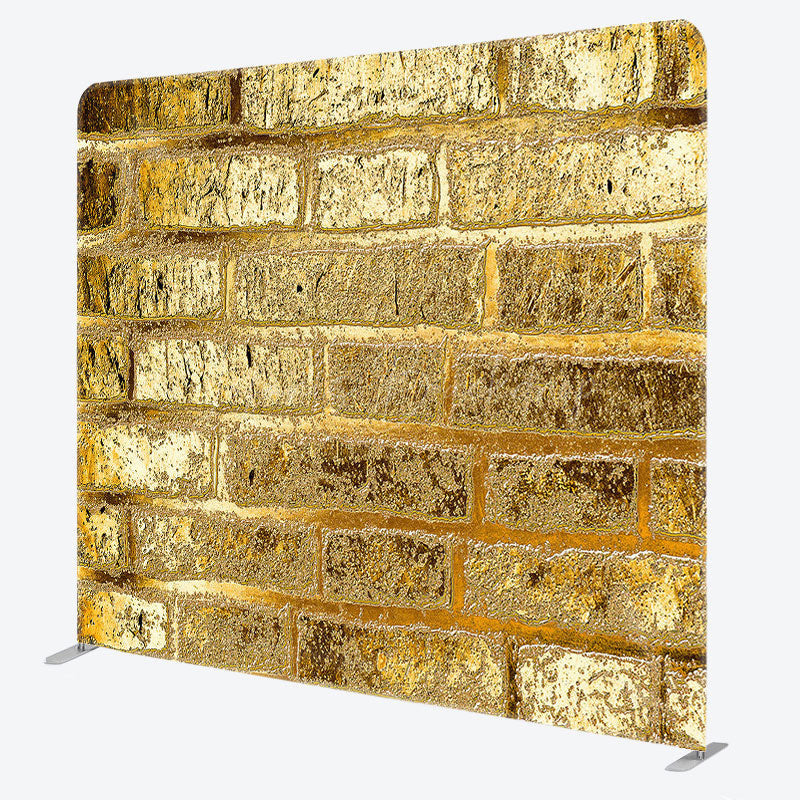 Lofaris Retro Gold Bricks Wall Photo Square Tension Backdrop