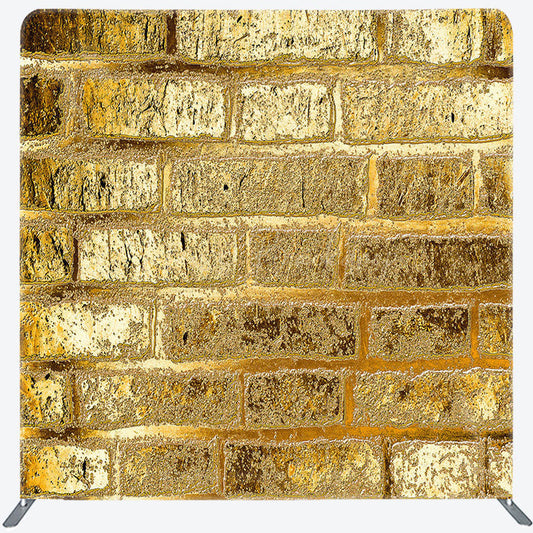 Lofaris Retro Gold Bricks Wall Photo Square Tension Backdrop
