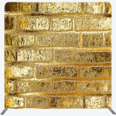 Lofaris Retro Gold Bricks Wall Photo Square Tension Backdrop