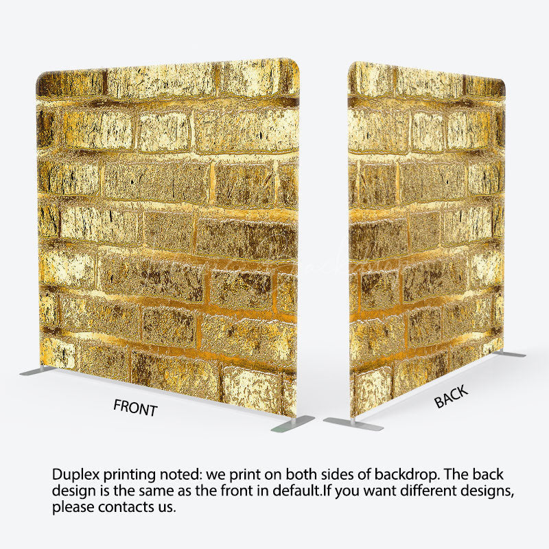 Lofaris Retro Gold Bricks Wall Photo Square Tension Backdrop