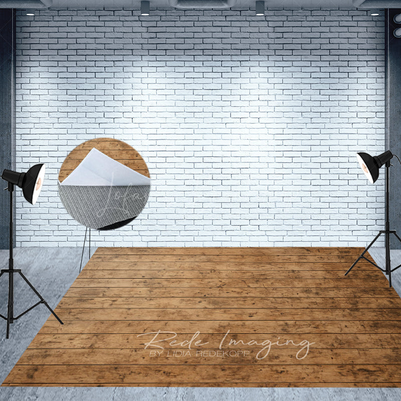 Lofaris Retro Gradient Brown Wood Board Fabric Floor Backdrop