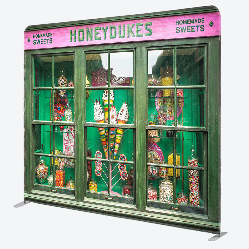 Lofaris Retro Green Candy Shop Honeydukes Square Backdrop