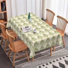 Lofaris Retro Green Geometric Rectangle Tablecloth Abstract Tile Mosaic Pattern Mid Century Modern Dining Table Cover Decor