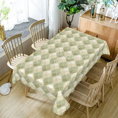 Lofaris Retro Green Geometric Rectangle Tablecloth Abstract Tile Mosaic Pattern Mid Century Modern Dining Table Cover Decor