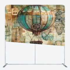 Lofaris Retro Green Hot Air Balloon Square Tension Backdrop