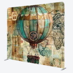 Lofaris Retro Green Hot Air Balloon Square Tension Backdrop
