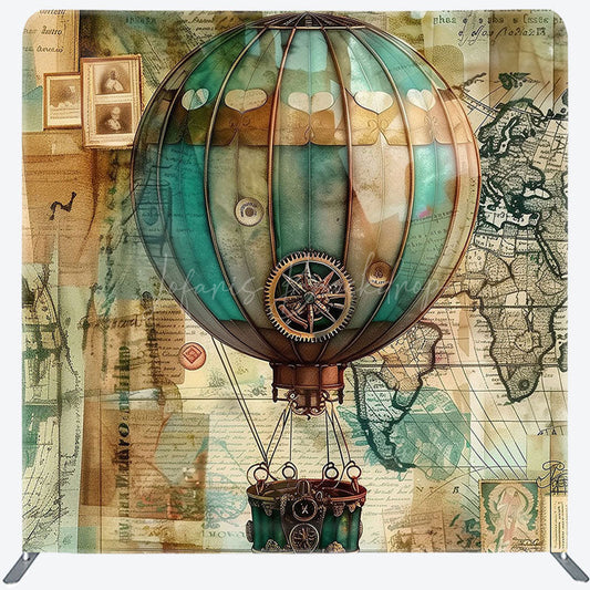 Lofaris Retro Green Hot Air Balloon Square Tension Backdrop