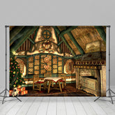 Lofaris Retro Green Wooden House Christmas Vibe Backdrop