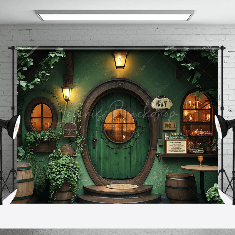 Lofaris Retro Green Wooden Vestibule Greenery Spring Backdrop