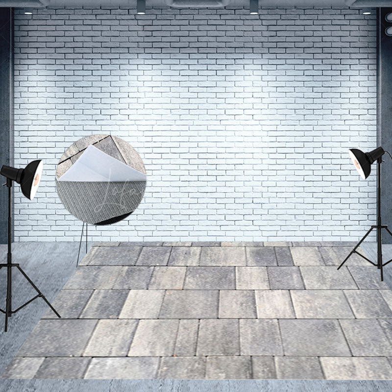 Lofaris Retro Grey White Paving Stones Fabric Floor Mat