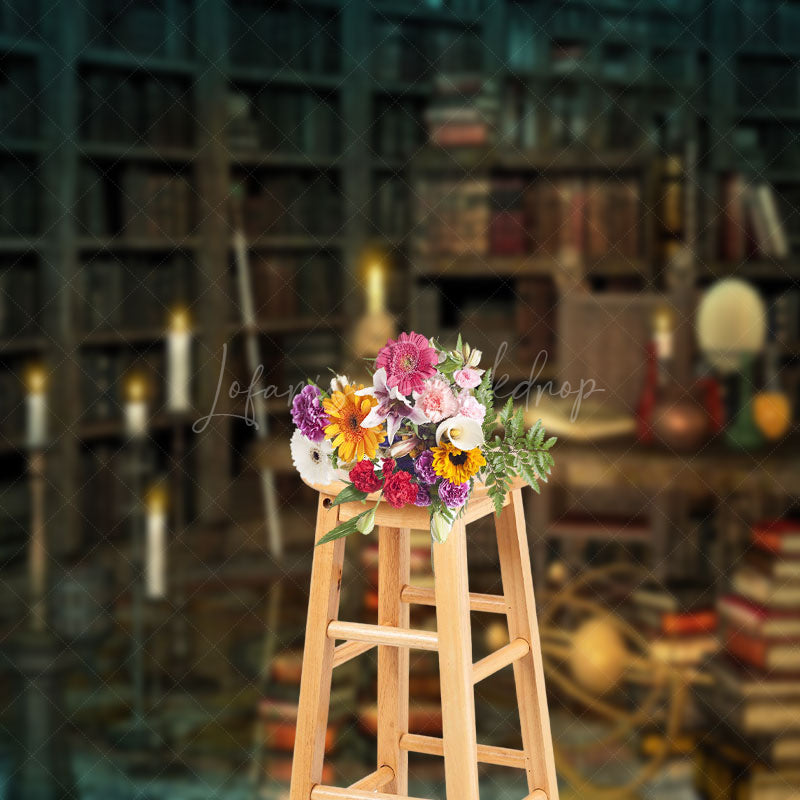 Lofaris Retro Haunted Library Magic Books Halloween Backdrop