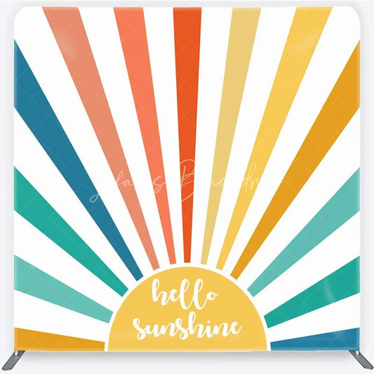 Lofaris Retro Hello Sunshine Tension Fabric Backdrop Boho Rainbow Sunbeam Baby Shower Birthday Decorations