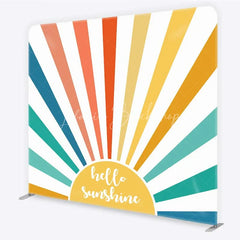 Lofaris Retro Hello Sunshine Tension Fabric Backdrop Boho Rainbow Sunbeam Baby Shower Birthday Decorations