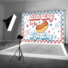 Lofaris Retro Hot Dog Bad Day to Be a Holiday Backdrop Patriotic Stars and Fireworks Summer Party Decor