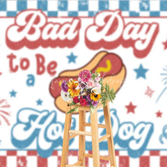 Lofaris Retro Hot Dog Bad Day to Be a Holiday Backdrop Patriotic Stars and Fireworks Summer Party Decor