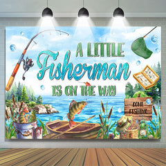 Lofaris Retro Lake Little Fisherman Baby Shower Backdrop