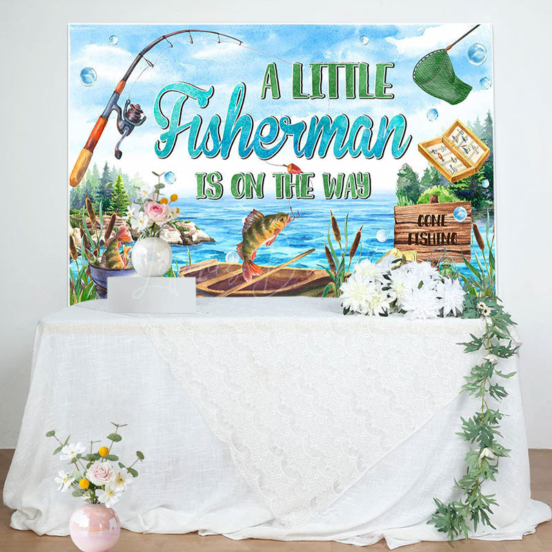 Lofaris Retro Lake Little Fisherman Baby Shower Backdrop