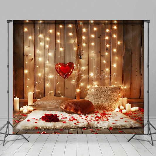 Lofaris Retro Lighted Wooden Romantic Valentines Day Backdrop