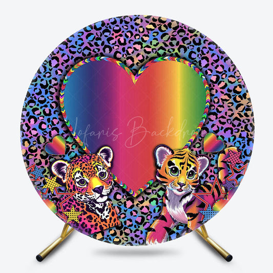Lofaris Retro Love Leopard Print Round Birthday Backdrop