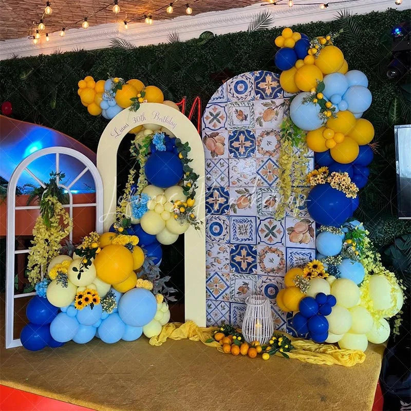 Lofaris Retro Mediterranean Lemon Bridal Shower Arch Backdrop