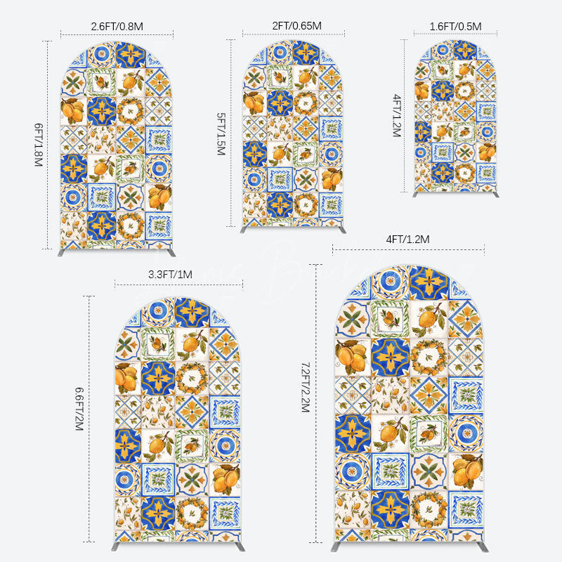 Lofaris Retro Mediterranean Lemon Bridal Shower Arch Backdrop