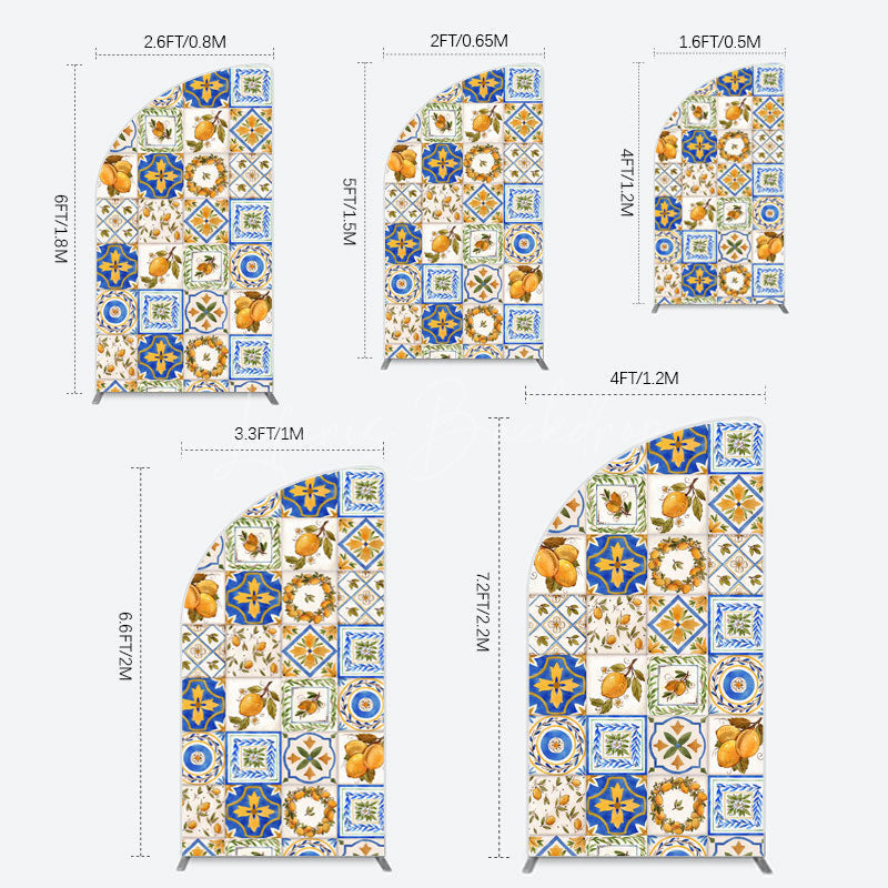 Lofaris Retro Mediterranean Lemon Bridal Shower Half Moon Arch Backdrop
