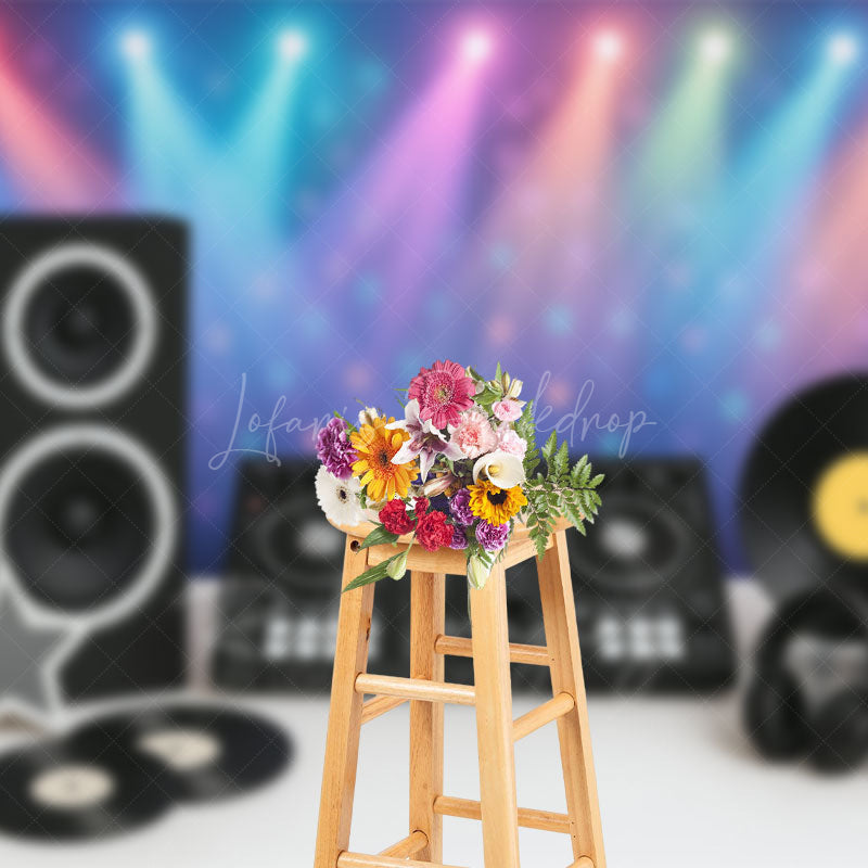 Lofaris Retro Music Dance Party Stage Cake Smash Backdrop