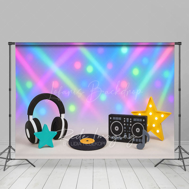 Lofaris Retro Music Laser Light Birthday Cake Smash Backdrop