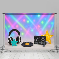 Lofaris Retro Music Laser Light Birthday Cake Smash Backdrop
