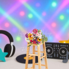 Lofaris Retro Music Laser Light Birthday Cake Smash Backdrop
