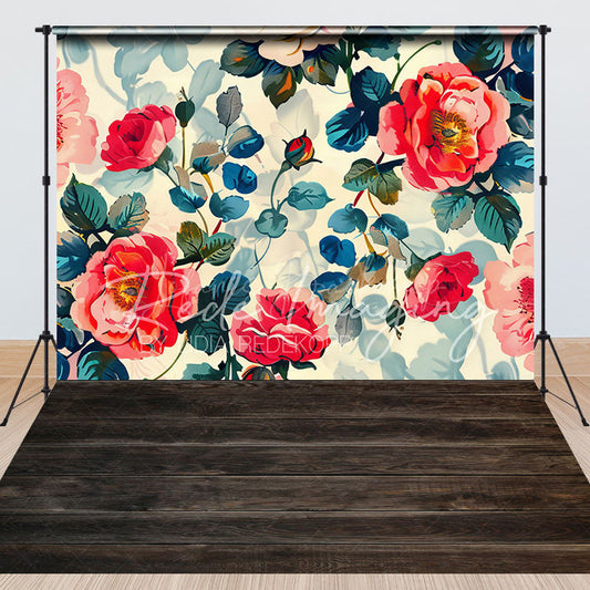 Lofaris Retro Painted Floral Wood Floor Combo Set Backdrop