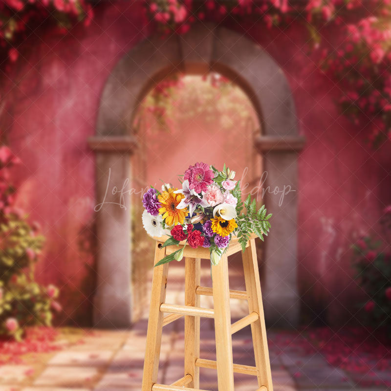 Lofaris Retro Pink Arch Wall Greenery Floral Spring Backdrop