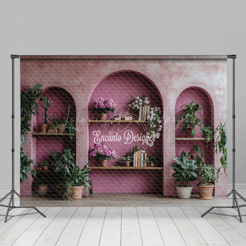 Lofaris Retro Pink Hollow Arch Book Plant Photo Backdrop