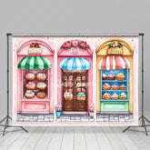 Lofaris Retro Pink Street Candyland Shelves Party Backdrop