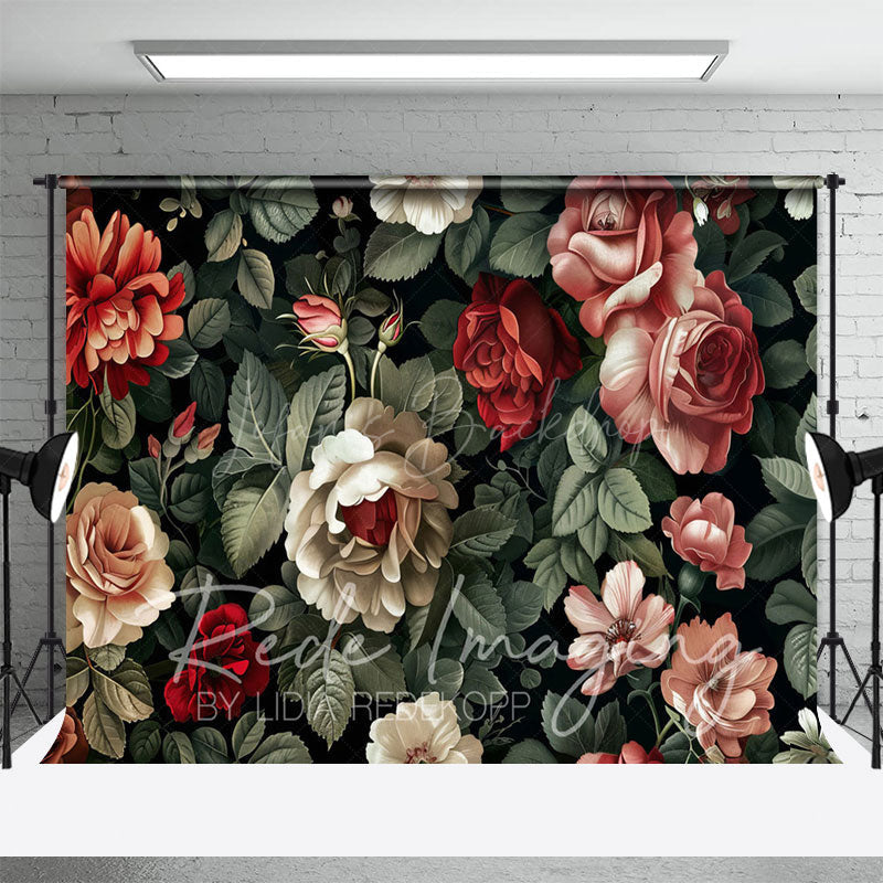 Lofaris Retro Plant Leaves Red Pink Floral Photo Backdrop