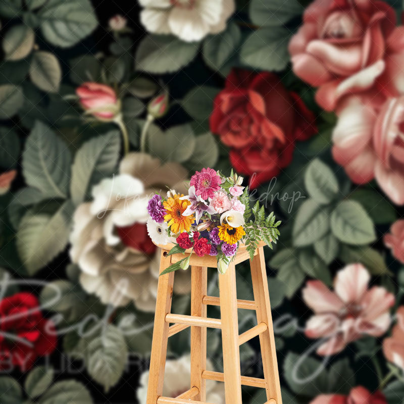 Lofaris Retro Plant Leaves Red Pink Floral Photo Backdrop