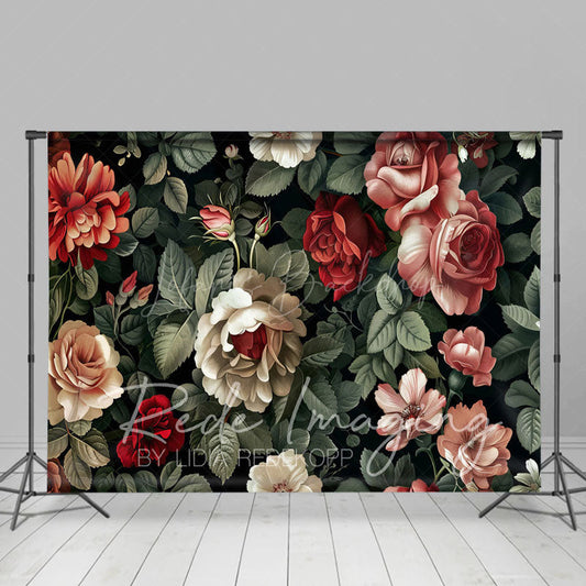 Lofaris Retro Plant Leaves Red Pink Floral Photo Backdrop